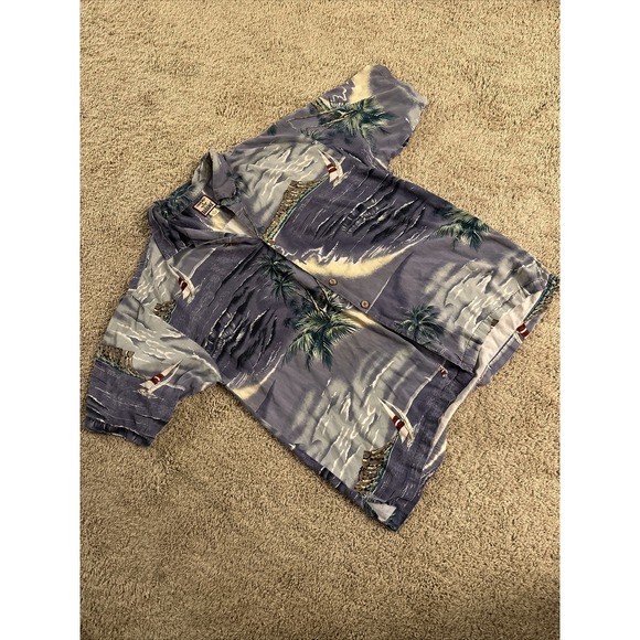 Tommy Bahama Other - Tommy Bahama Mens XL Silk Hawaiian Shirt Blue Tropical Sailboat Island Print